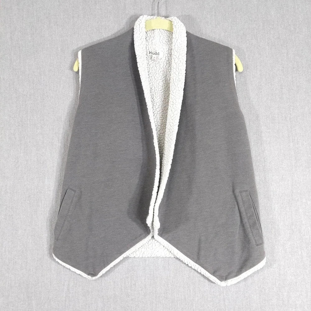 Mudd Sherpa Lined Vest Girls 4 Gray‎ Open Front Fleece Cozy Winter Layering Warm